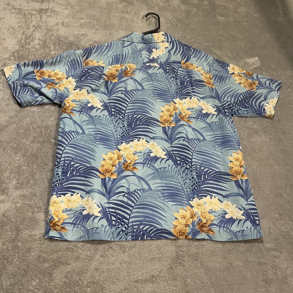 Tommy Bahama Shirt Mens Medium Blue Silk Floral Hawaiian Button Up Camp Casual - Picture 6 of 7